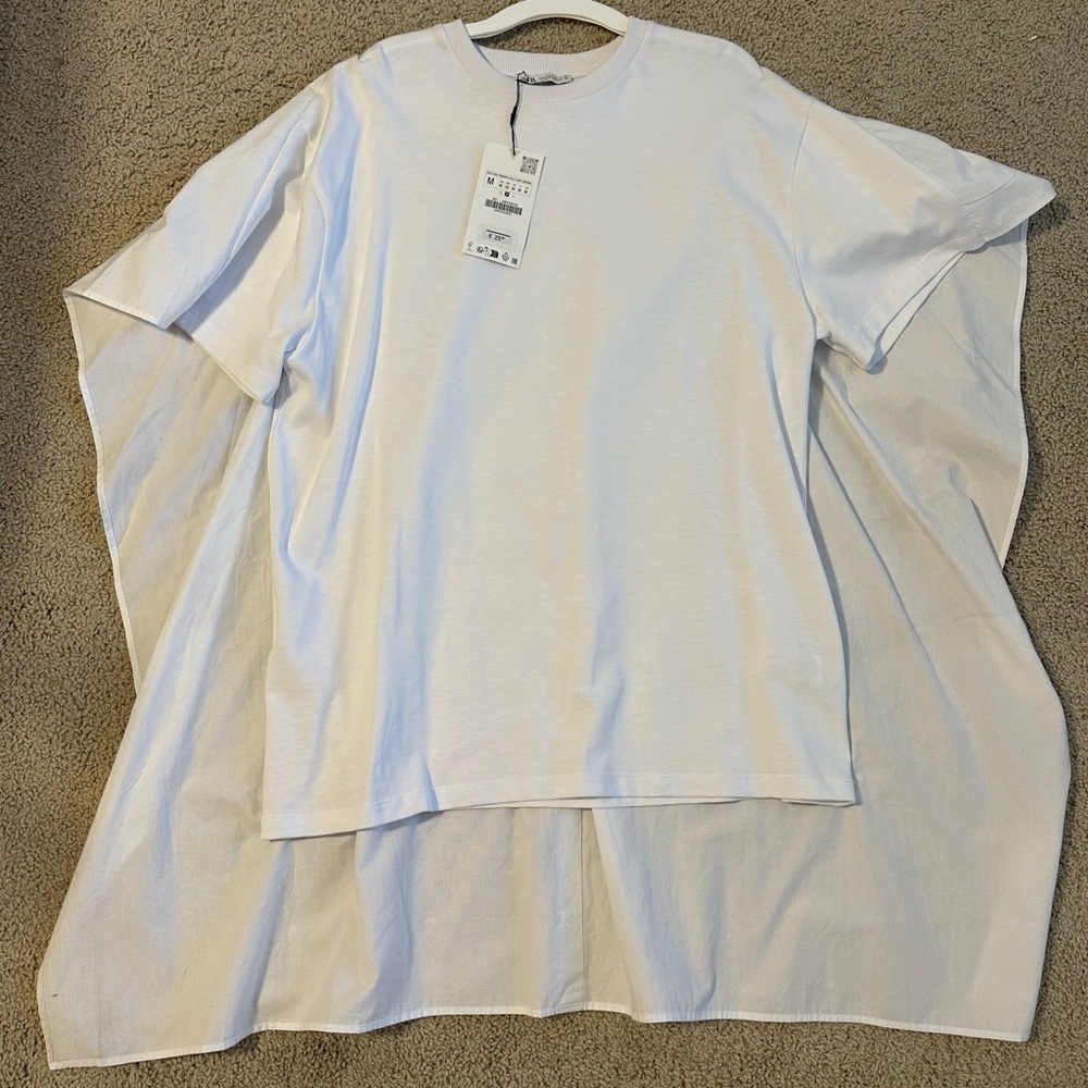 Zara White Tee with decal back NWT